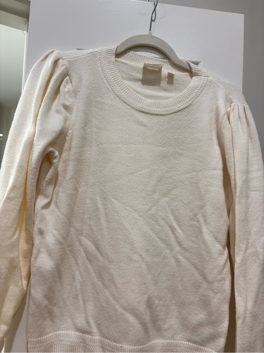 Cyrus Cream Crewneck Sweater with Puff Sleeves